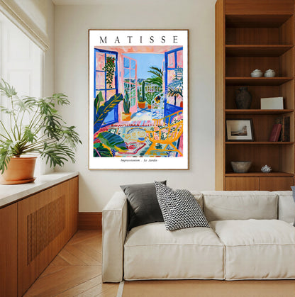 Framed Colorful Matisse style balcony wall art for modern living room and gallery wall decor