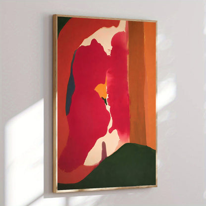 Abstract art painting with bold colors on a white wall