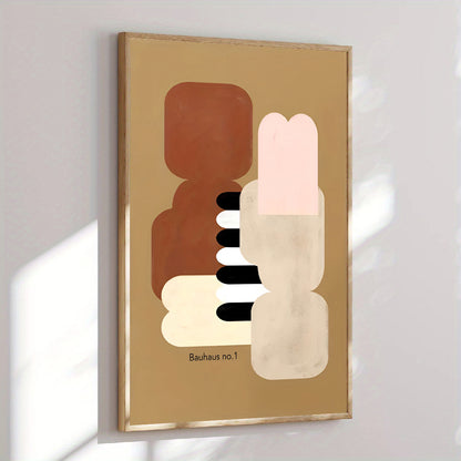 Abstract art piece with geometric shapes on a beige background