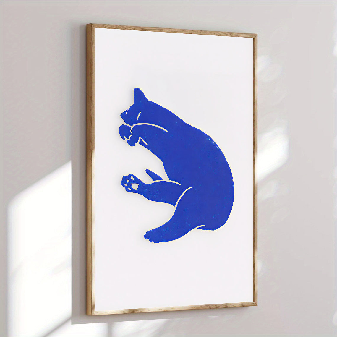 Zen inspired cat illustration in minimalist blue style