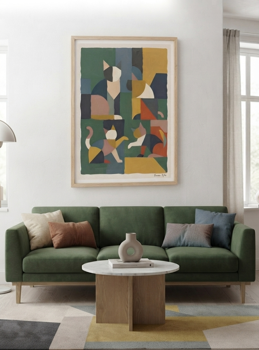 Mid-Century Modern Geometric Cat Acrylic Poster

Retro geometric cat acrylic panel designed in Mid-Century Modern style with bold geometric shapes and earthy colors, original artwork by Francis Pylae from PrintHaus.