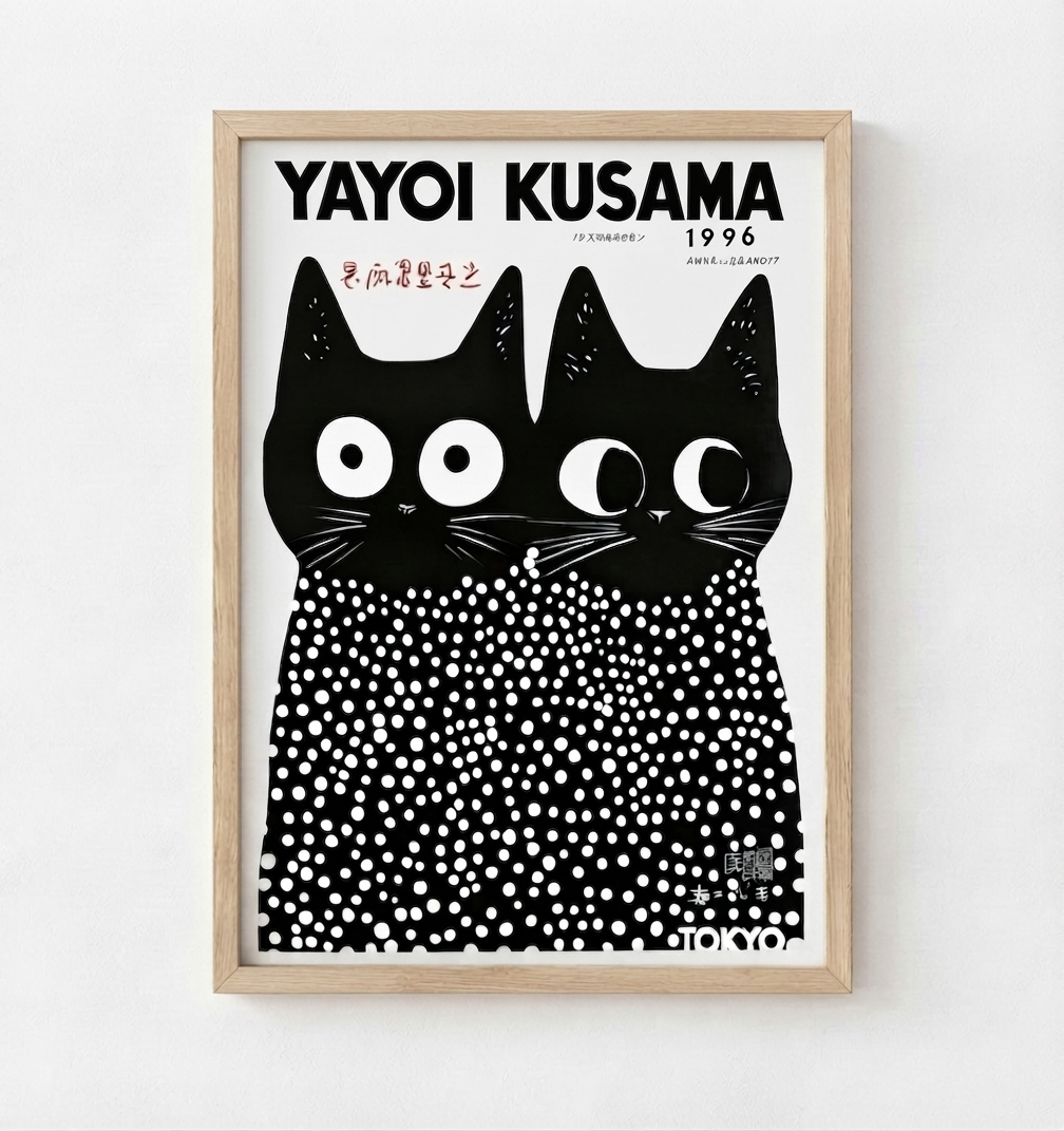 Yayoi Kusama Cat Print Poster (1996) – Polka Dot Art Wall Decor