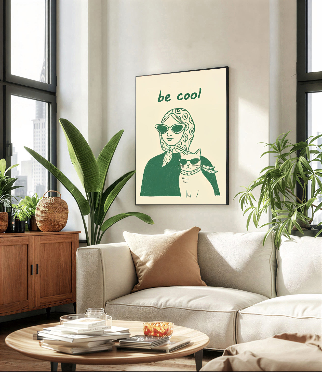 Aesthetic woman and cat poster minimalist print