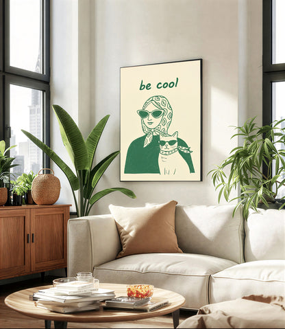 Aesthetic woman and cat poster minimalist print