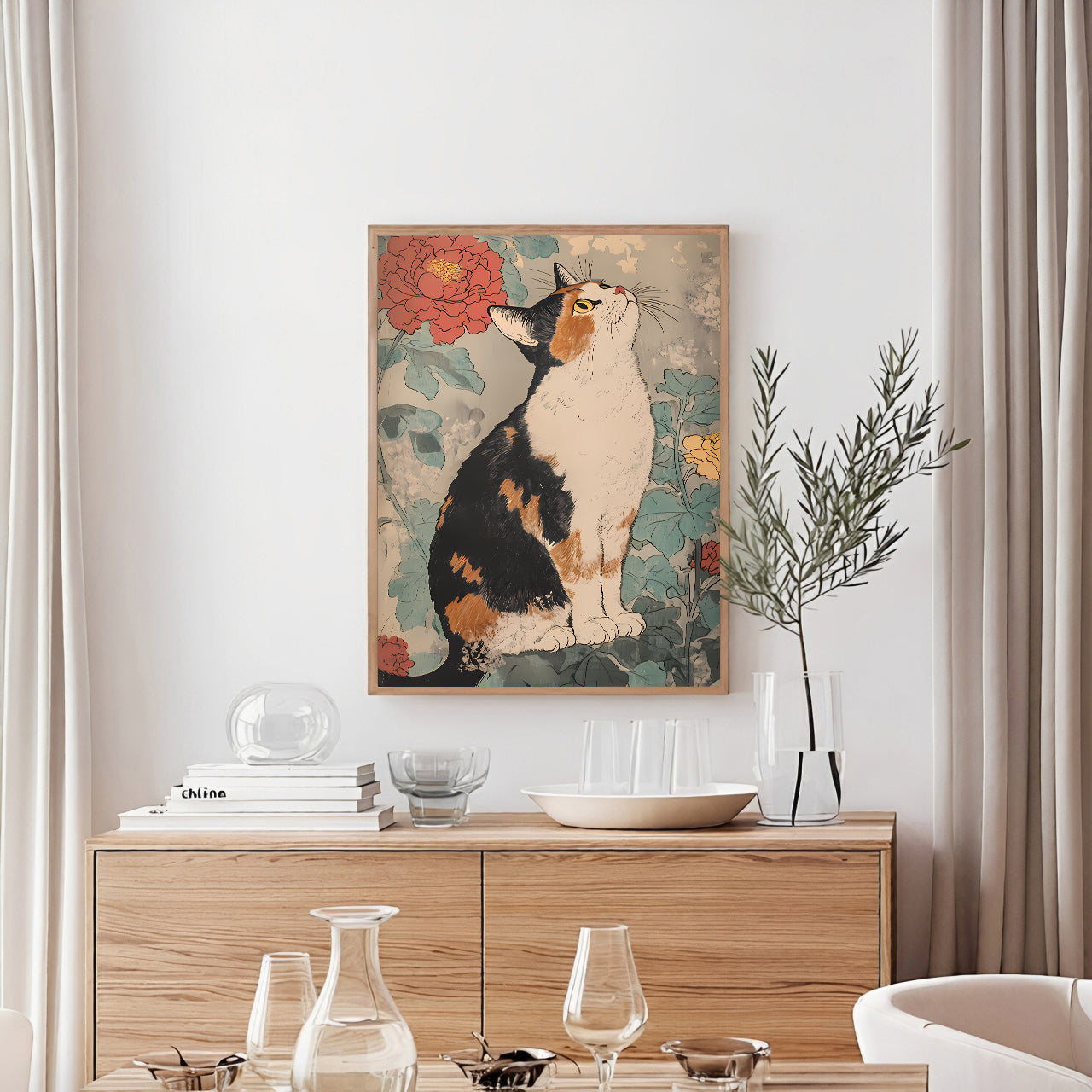 Vintage Japanese cat wall art print
