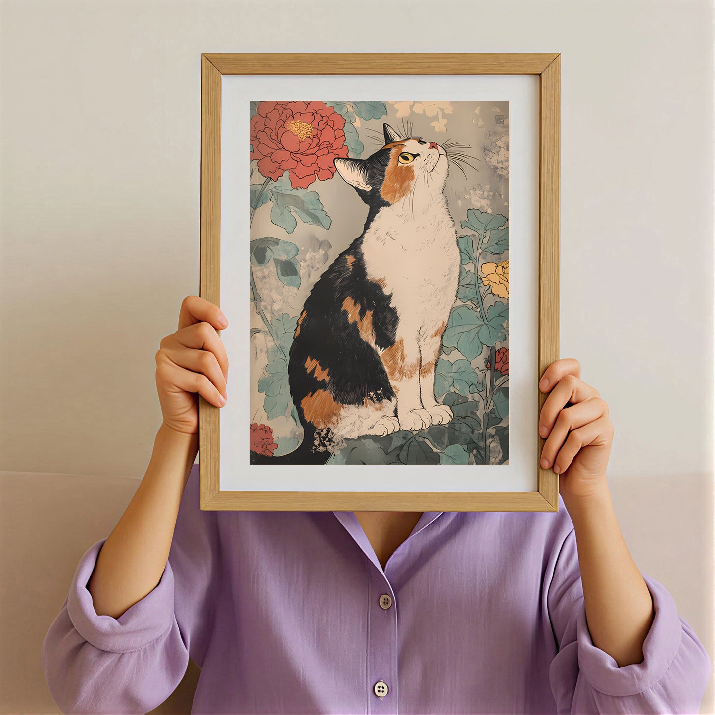 Vintage Japanese cat wall art print