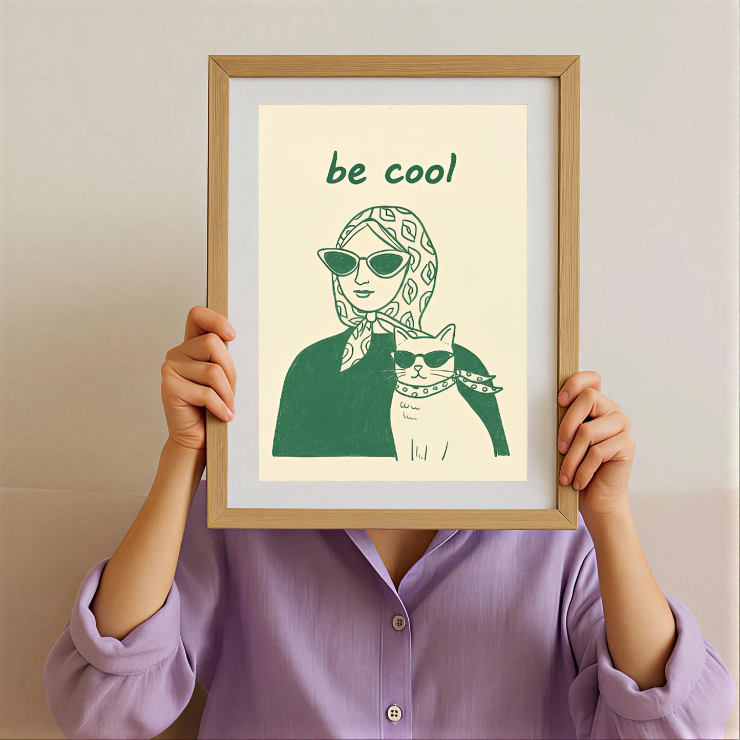 Aesthetic woman and cat poster minimalist print