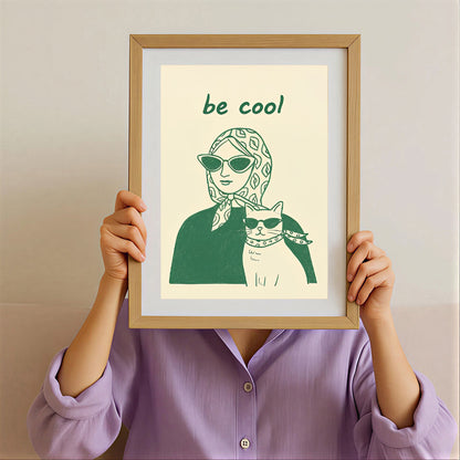 Aesthetic woman and cat poster minimalist print