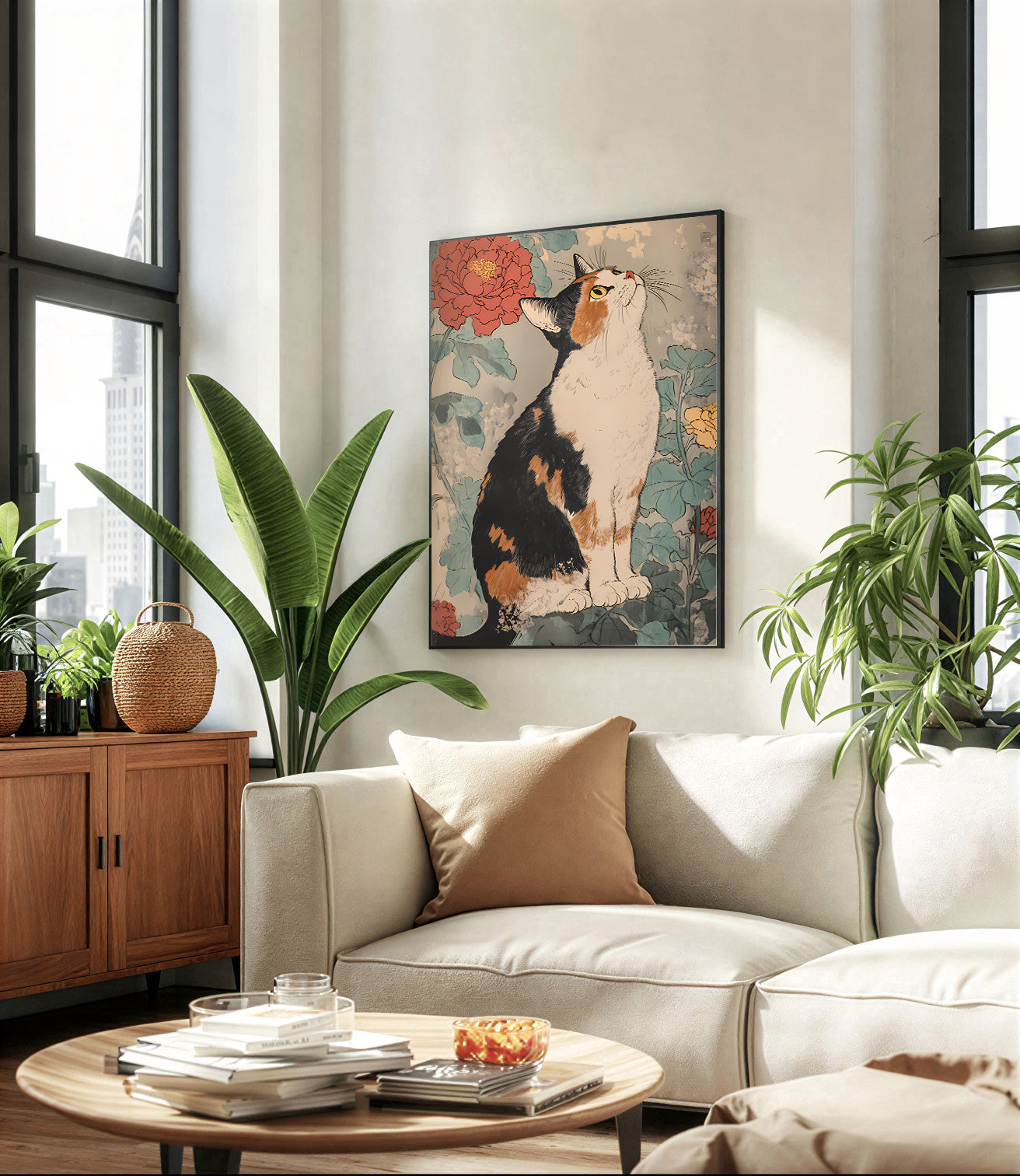 Vintage Japanese cat wall art print