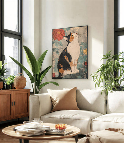 Vintage Japanese cat wall art print
