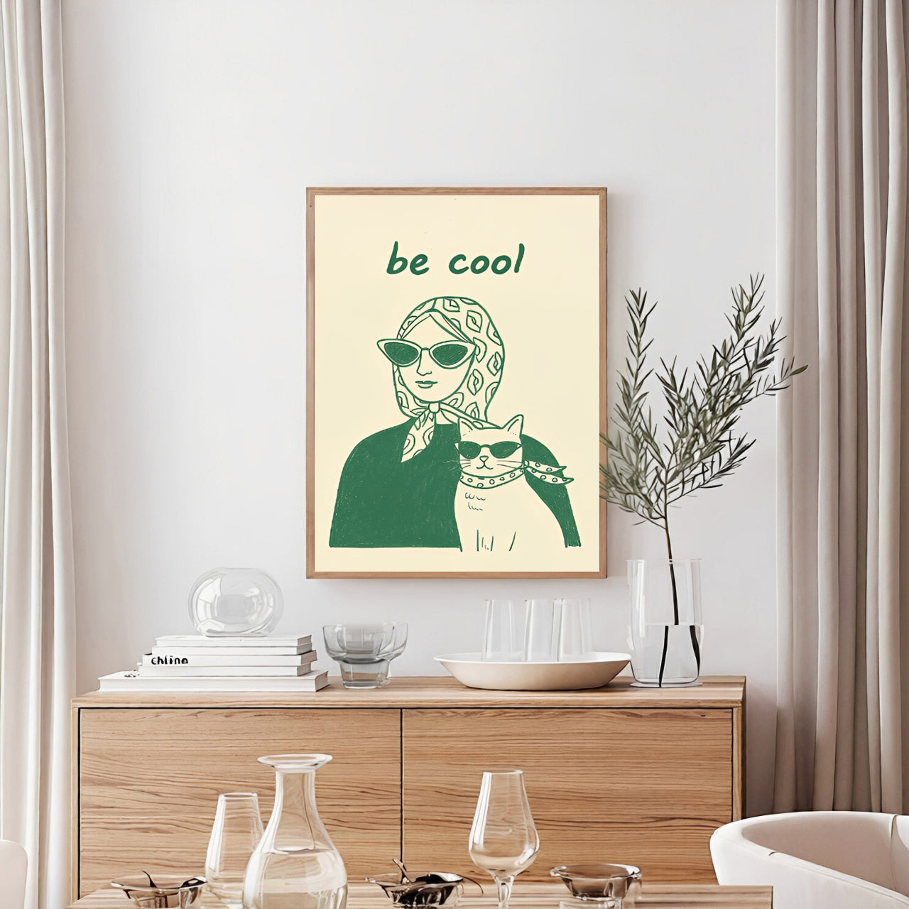 Aesthetic woman and cat poster minimalist print