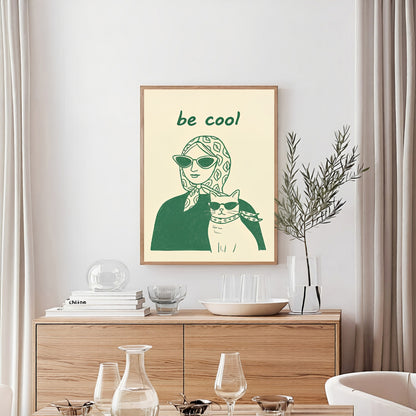 Aesthetic woman and cat poster minimalist print