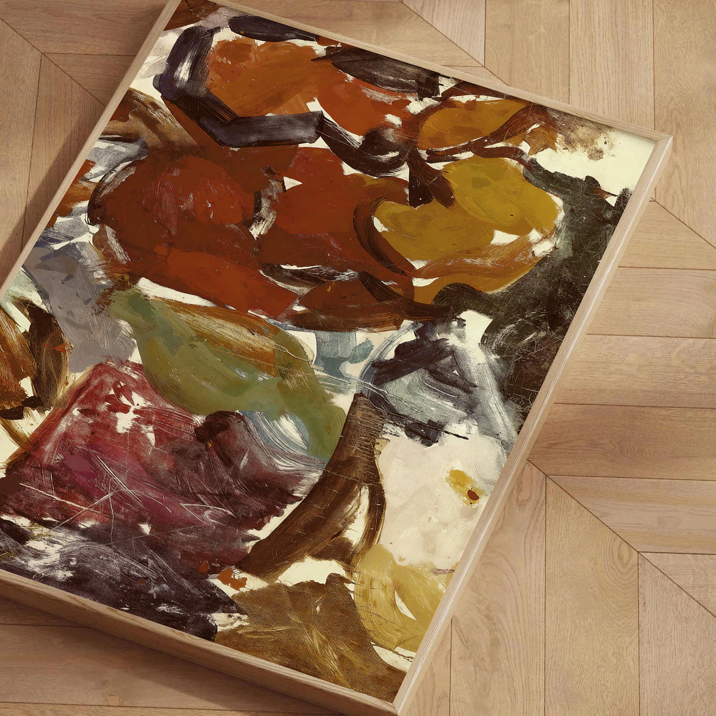 Earthy modern canvas-style print with layered brush textures