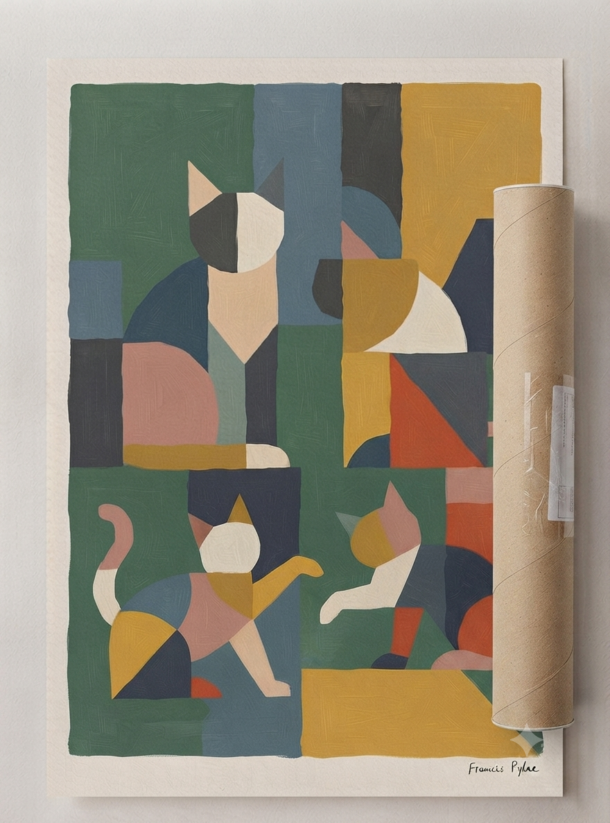 Mid-Century Modern Geometric Cat Acrylic Poster

Geometric cat acrylic wall art perfect for living rooms, bedrooms and offices, inspired by Bauhaus architecture and Cubist art from PrintHaus.