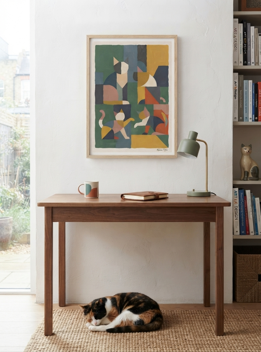 Mid-Century Modern Geometric Cat Acrylic Poster

Boho cat lover gift acrylic print combining Mid-Century Modern style with abstract geometric cat artwork, designed by Francis Pylae for PrintHaus.