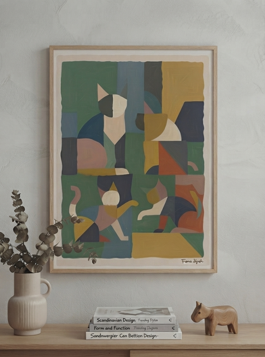 Mid-Century Modern Geometric Cat Acrylic Poster

Earthy tone geometric cat acrylic art featuring terracotta, sage green and muted modern colors, original artwork by Francis Pylae available at PrintHaus.