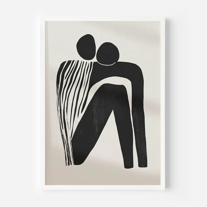 Abstract black and white artwork on a beige background