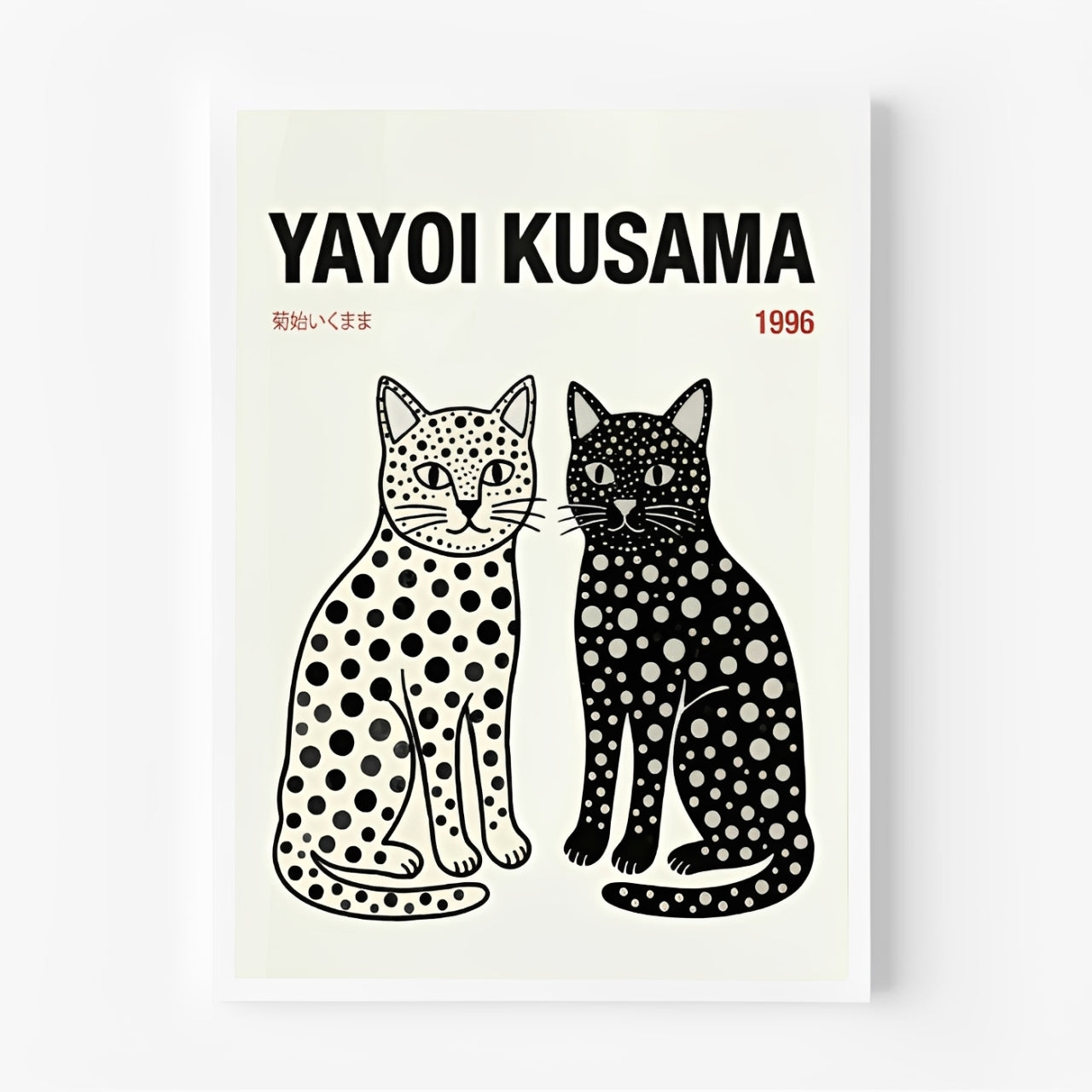 white framed Retro Japanese cat wall art Yayoi Kusama Cats Tokyo 1996 PrintHaus framed art print