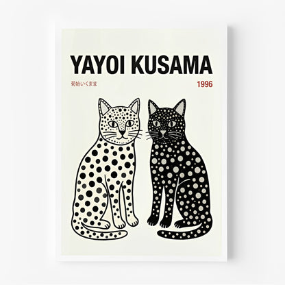 white framed Retro Japanese cat wall art Yayoi Kusama Cats Tokyo 1996 PrintHaus framed art print