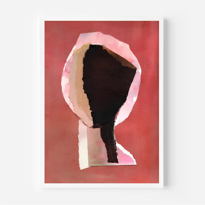 Abstract art piece with a black silhouette against a red background