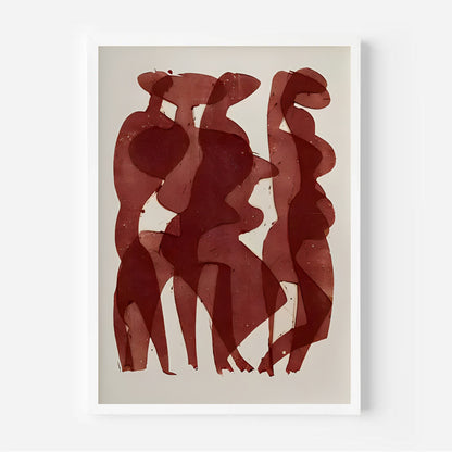 Abstract art print with red figures on a beige background