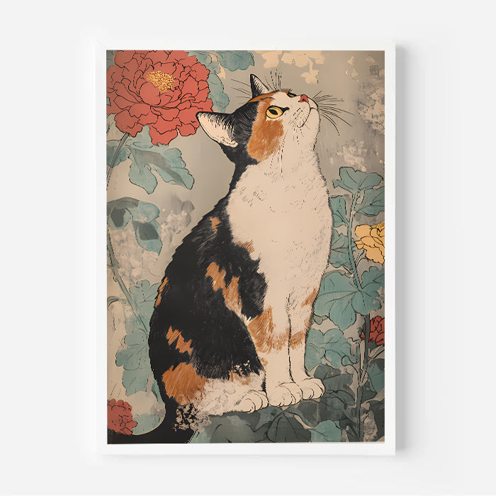 Vintage Japanese cat wall art print