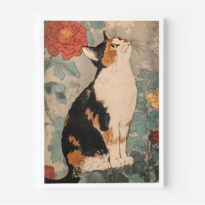 Vintage Japanese cat wall art print