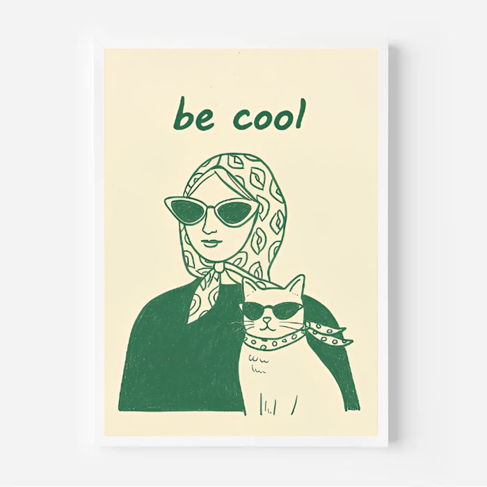 Aesthetic woman and cat poster minimalist print