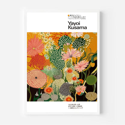 framed Bold orange and green Yayoi Kusama inspired floral polka dot poster print