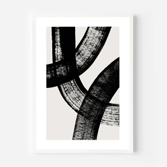 Abstract black and white artwork on a white background