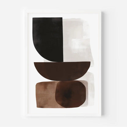 Abstract art print with black, brown, and white geometric shapes on a white background