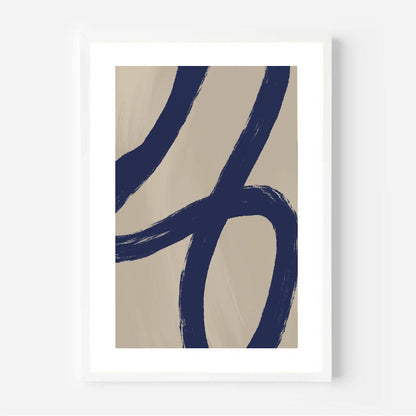Abstract art print with blue brush strokes on beige background