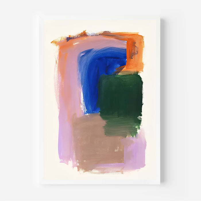 Abstract art print with colorful brush strokes on a white background