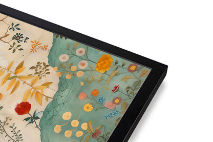 Decorative tray with floral design and black frame on a white background