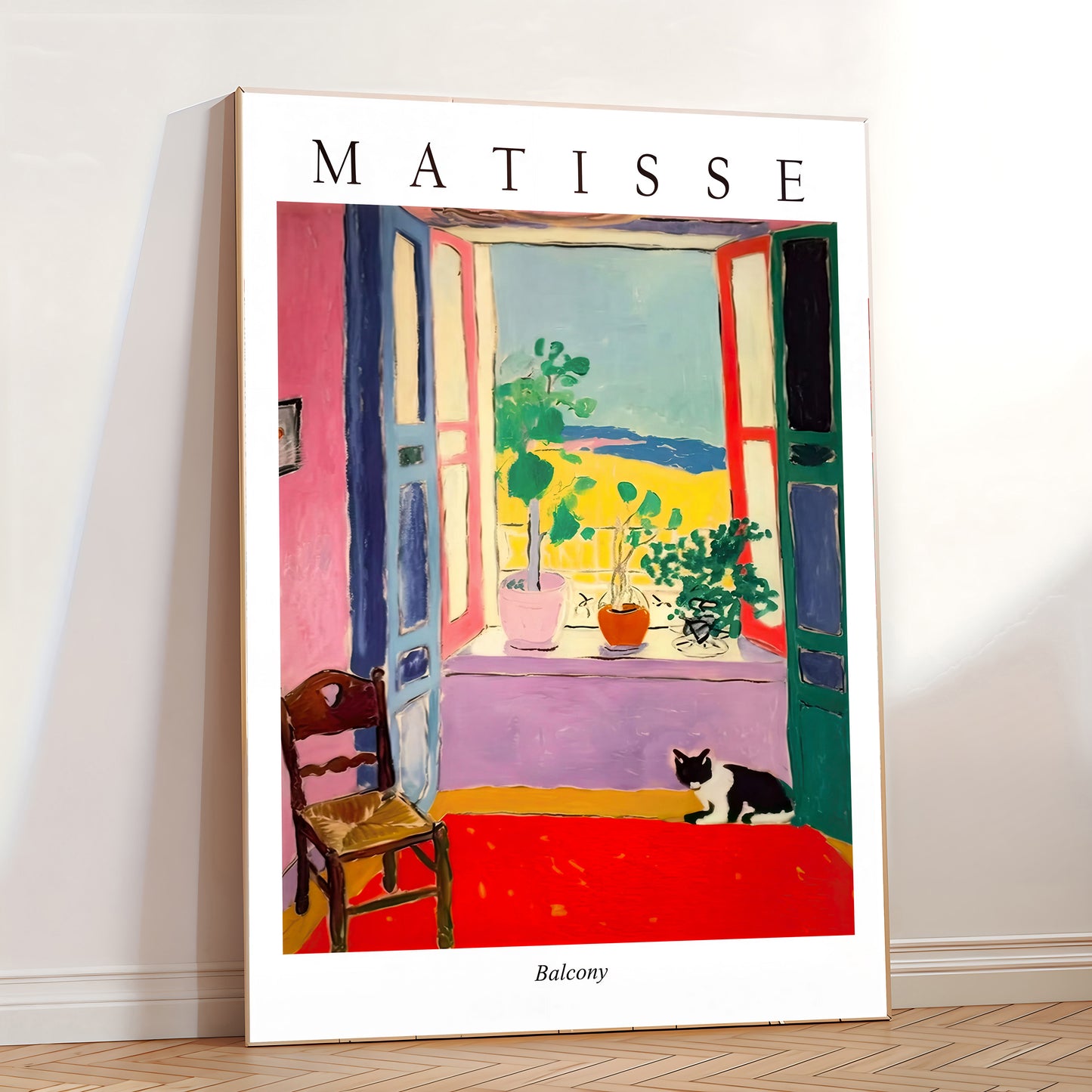 vibrant room scene poster with cat