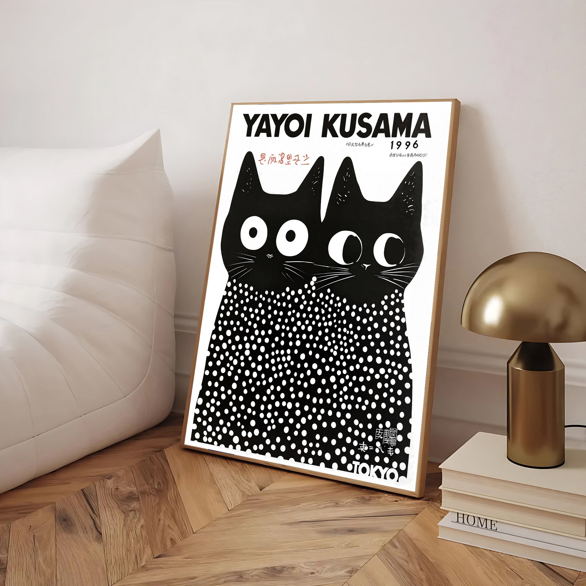 Black and white Kusama cat art poster