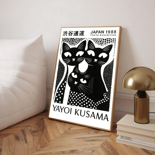 Minimalist abstract cat illustration in black and white