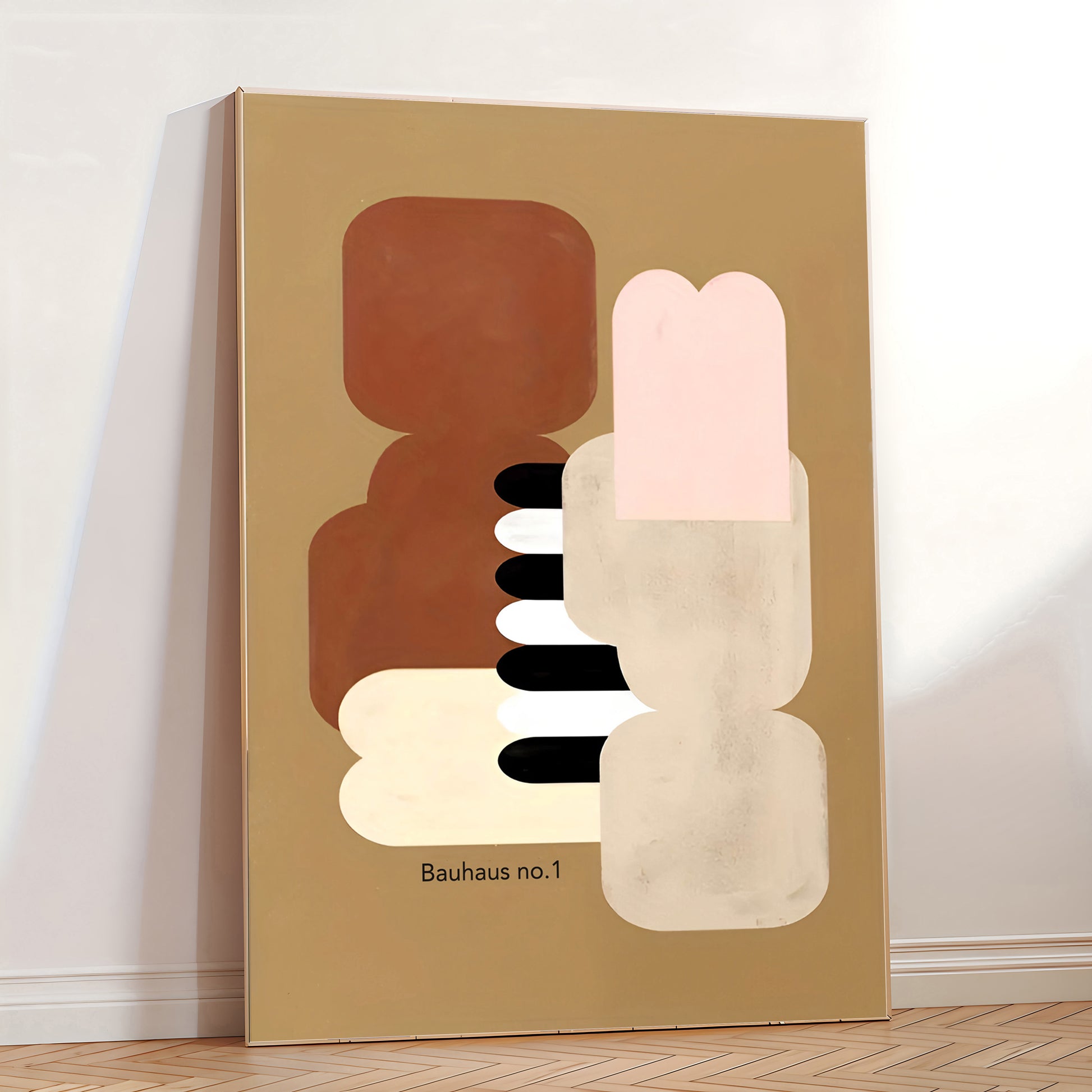 Abstract art piece titled 'Bauhaus no.1' on a beige background