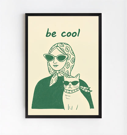 Aesthetic woman and cat poster minimalist print