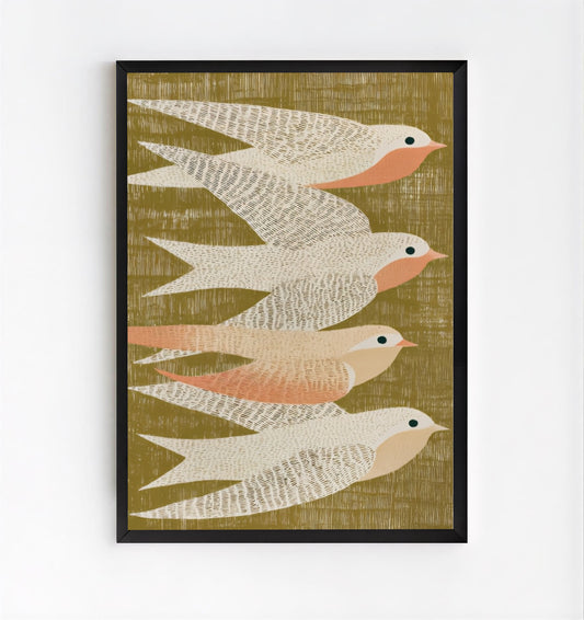 Scandinavian bird print wall art by PrintHaus featuring minimalist flying birds illustration
