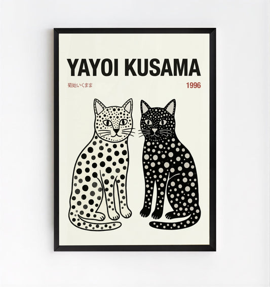 framed Yayoi Kusama Cats Tokyo 1996 poster polka dot cat art print PrintHaus modern home decor wall art