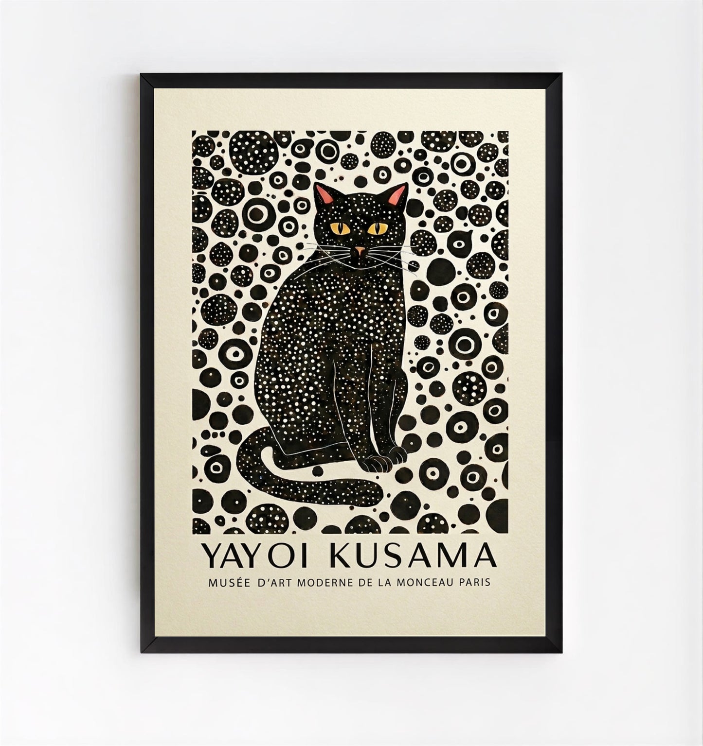 Framed Minimalist Black Cat Art Print with modern abstract cat wall art by PrintHaus
