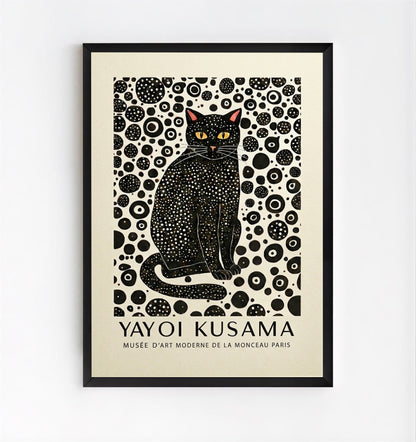 Framed Minimalist Black Cat Art Print with modern abstract cat wall art by PrintHaus