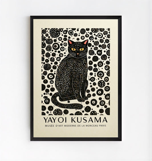 Framed Minimalist Black Cat Art Print with modern abstract cat wall art by PrintHaus