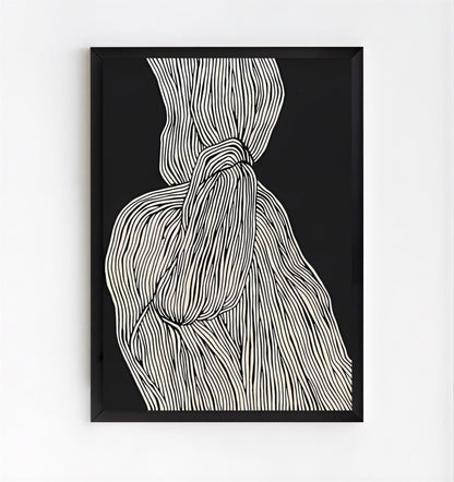 Framed black and white abstract art print on a white background