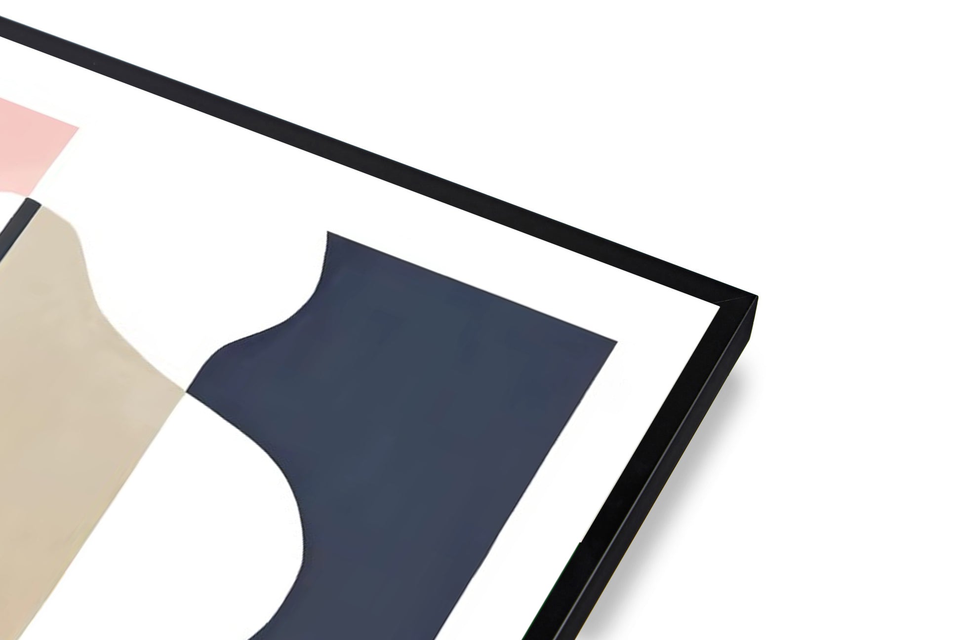 Framed abstract art with geometric shapes on a white background