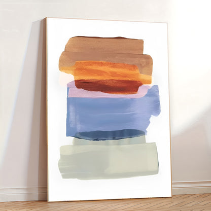 Abstract art piece with colorful brush strokes on a white wall.