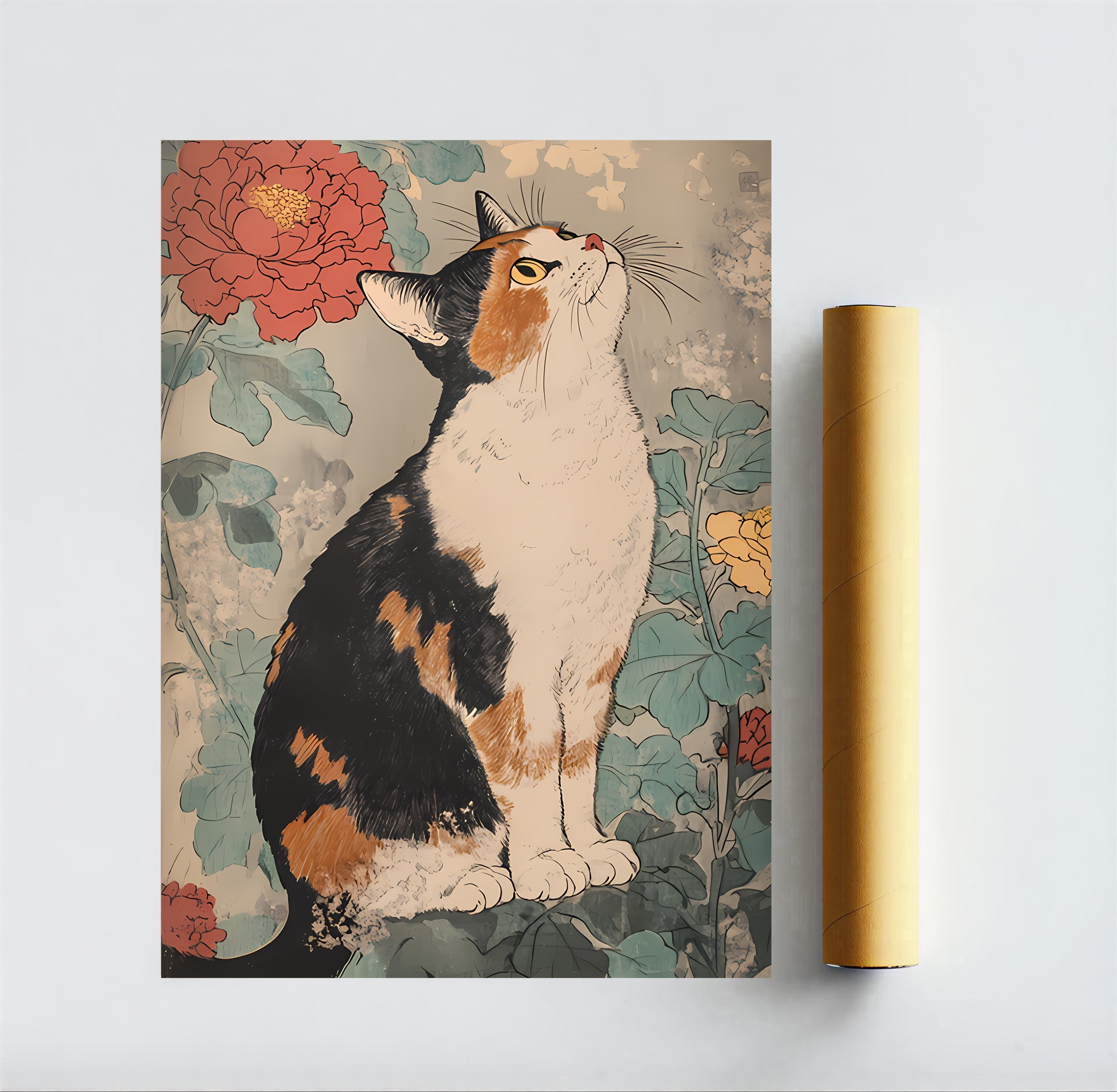 Vintage Japanese cat wall art print