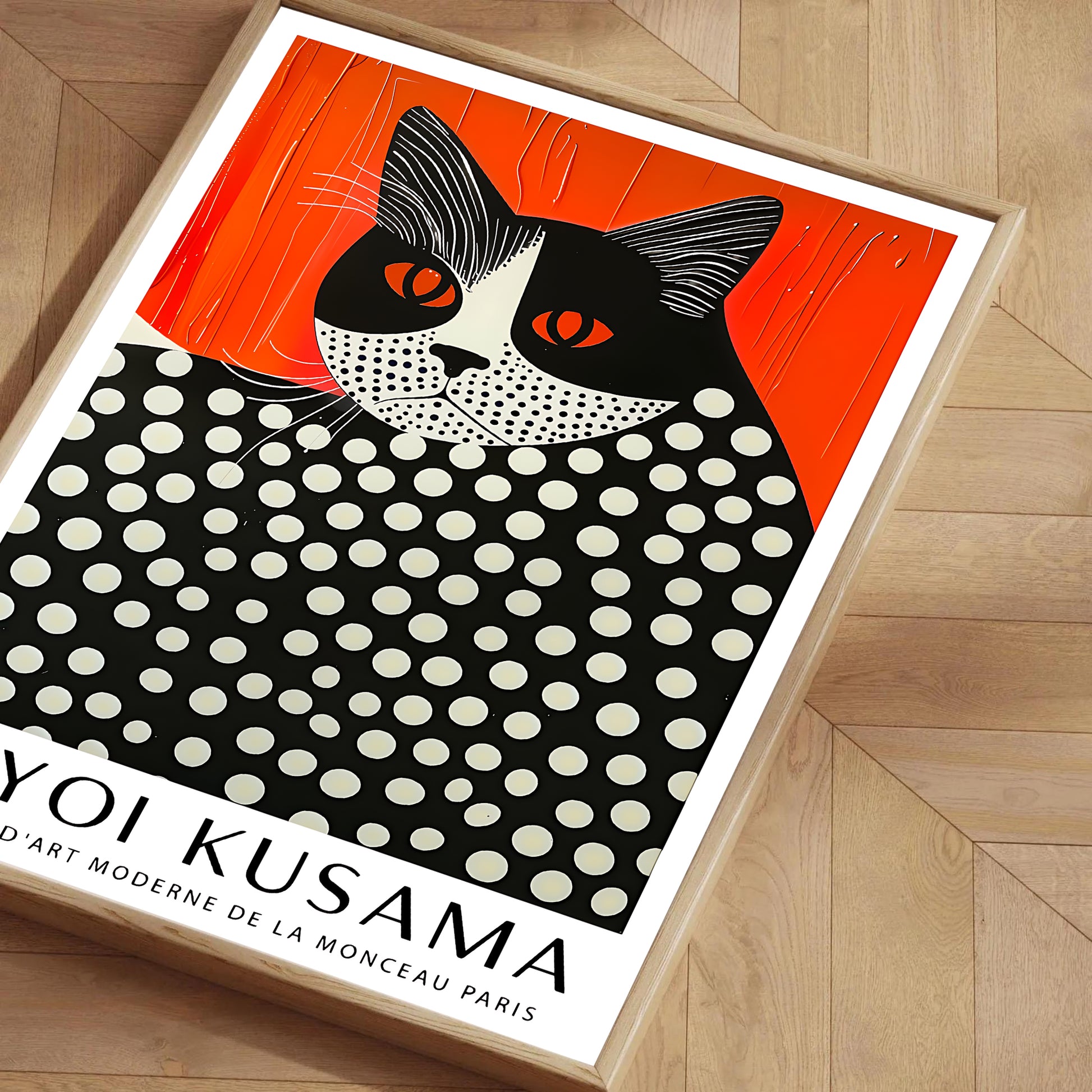 Yayoi Kusama cat polka dot art print modern pop art animal wall poster contemporary decor