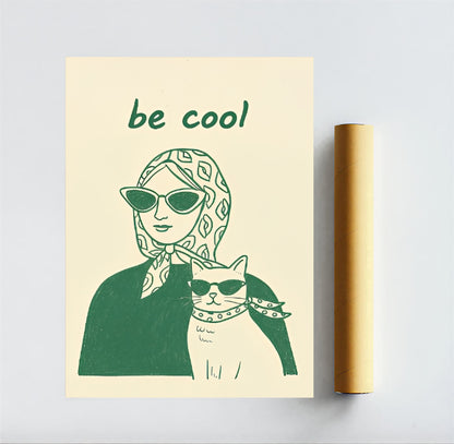 Aesthetic woman and cat poster minimalist print